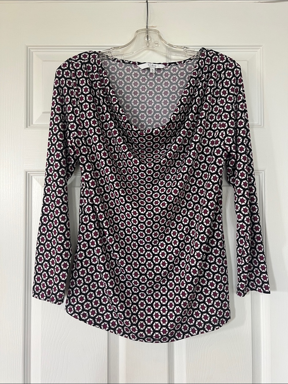 cleo Geometric Cowl Neck Long Sleeve Top - Black & Pink